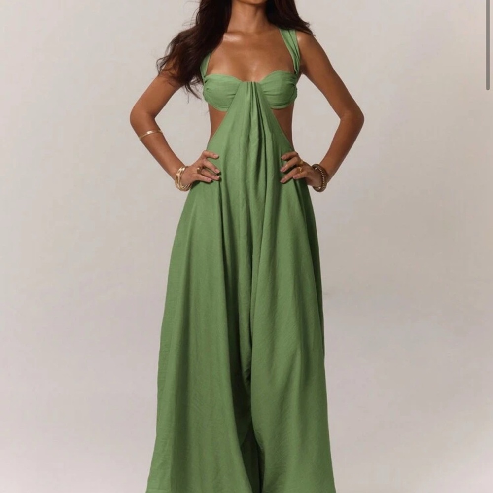 Green Cutout Halter Jumpsuit